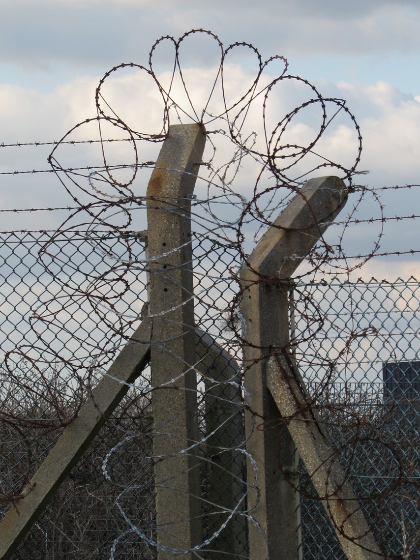 Razor wire on the base perimeter