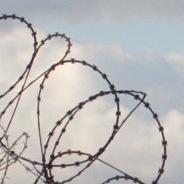 Razor wire on the base perimeter